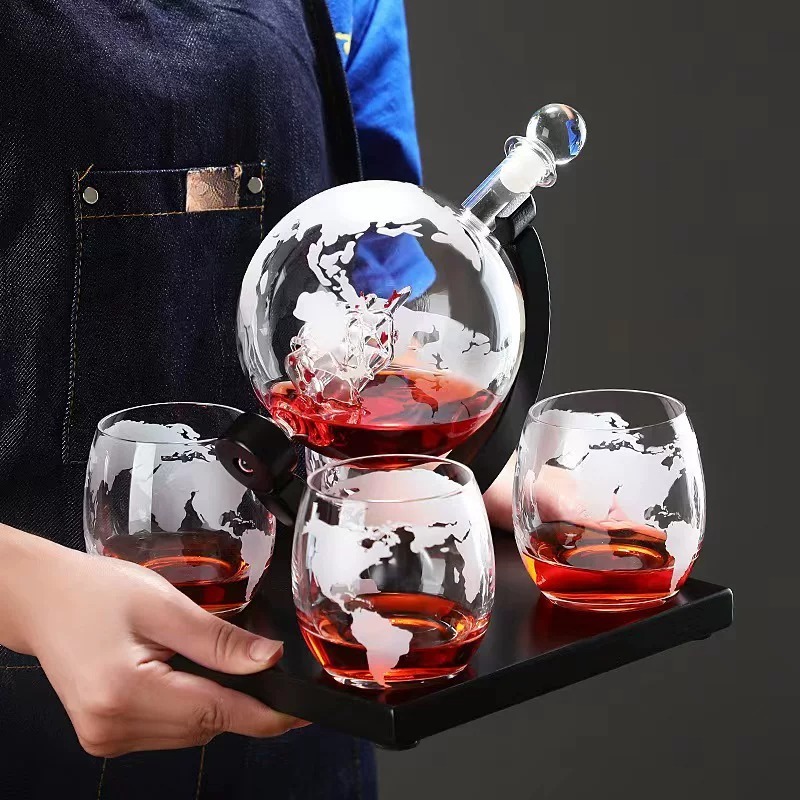 Decanter Globe Set - Decorative Globe Wine Decanter Set, Glass